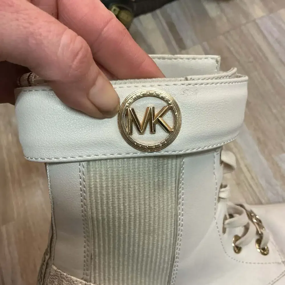 Michael Kors Kids Ridley Stark 2 Lace-Up Ankle Boots Vanilla/Pale Gold Size 3